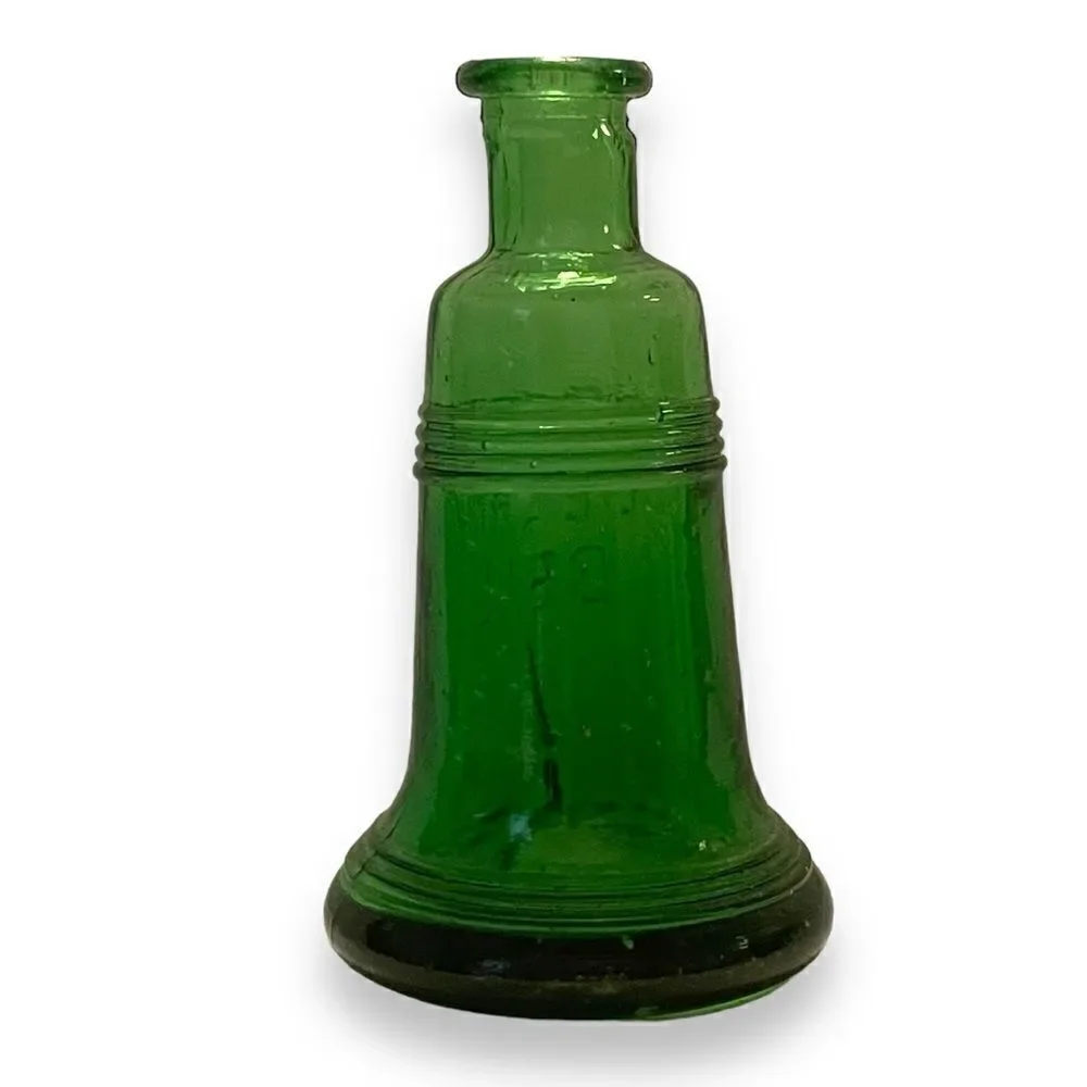 Vintage Wheaton Glass Liberty Bell Miniature Green Bottle